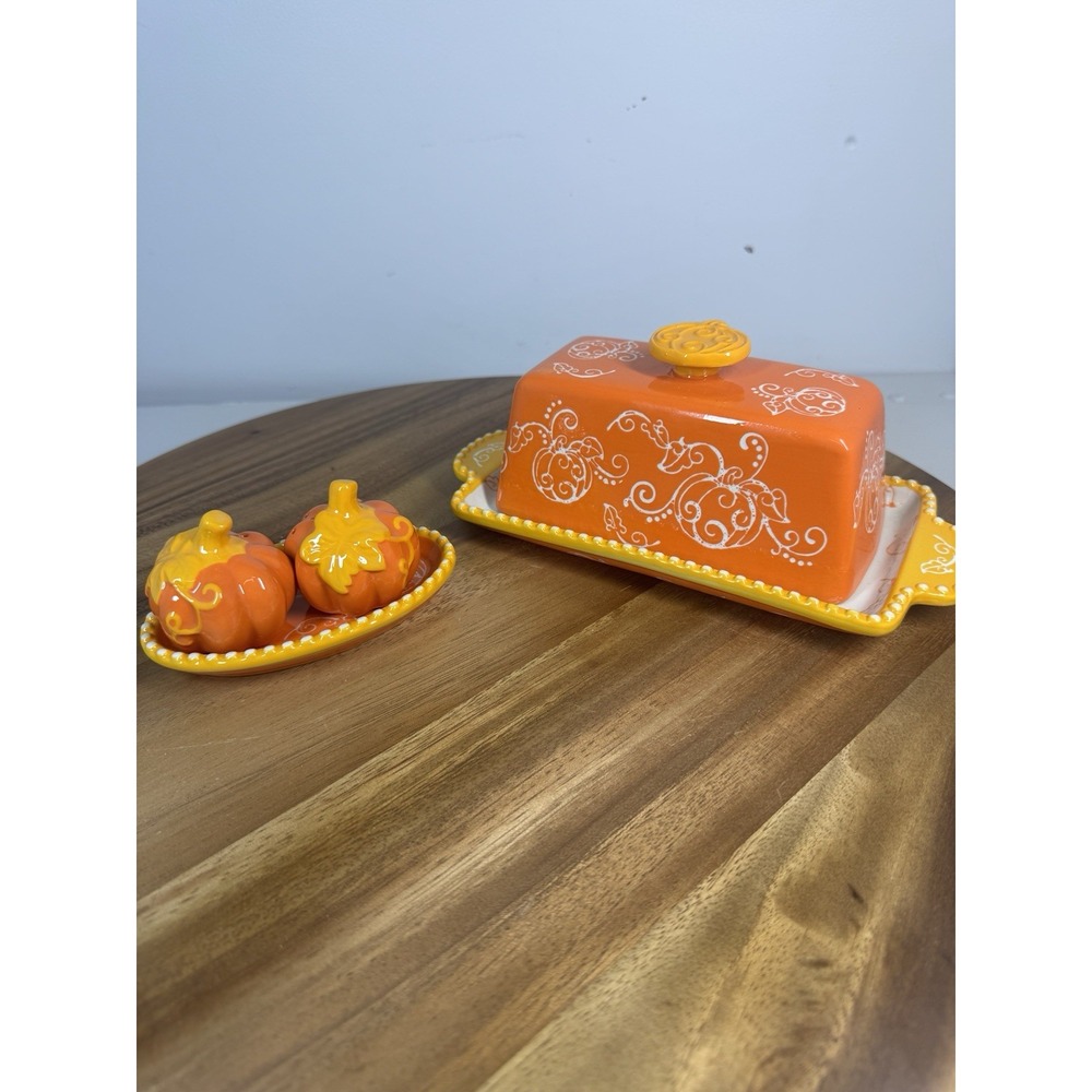 Temptations By Tara Floral Lace Butter Dish and Salt & Pepper Shaker Retired NEW